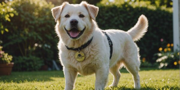 Happy dog playing in a garden, representing the benefits of Länsförsäkringar dog insurance.
