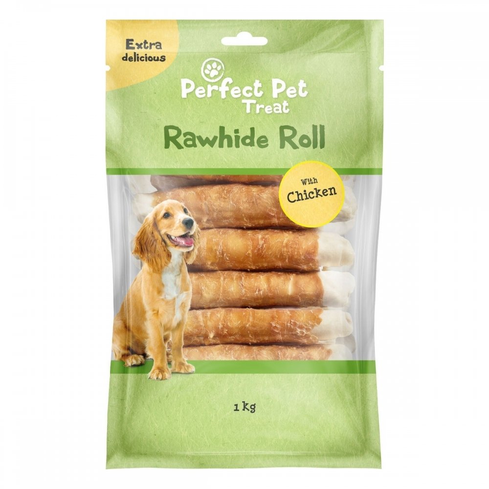 Tuggben för hundar | Råhud med kyckling, 18 cm, 15-pack | Perfect Pet