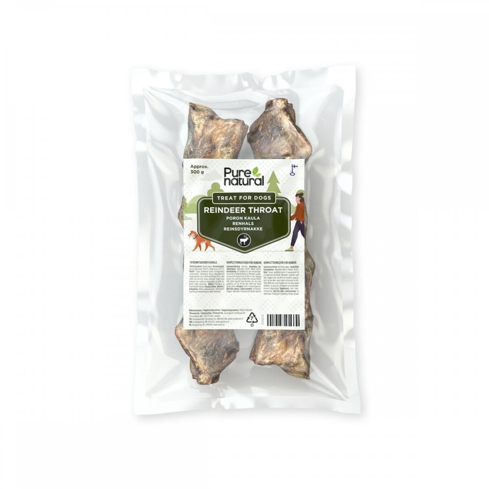 Hundfoder Renhals 300 g | Naturligt, högkvalitativt, torkat | Purenatural