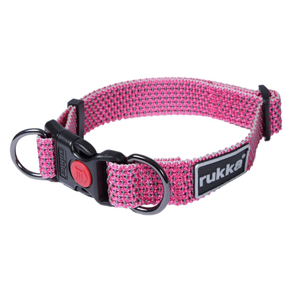 Hundhalsband | Reflekterande nylon, justerbart, rosa | Rukka