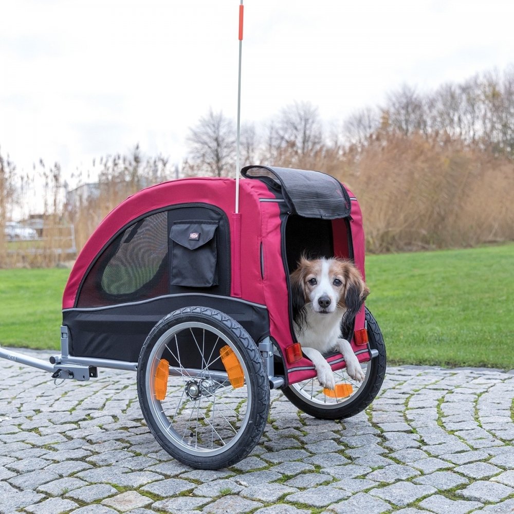 Cykelvagn för hund | Röd och svart, slitstark nylon, vikbar, medium | Trixie